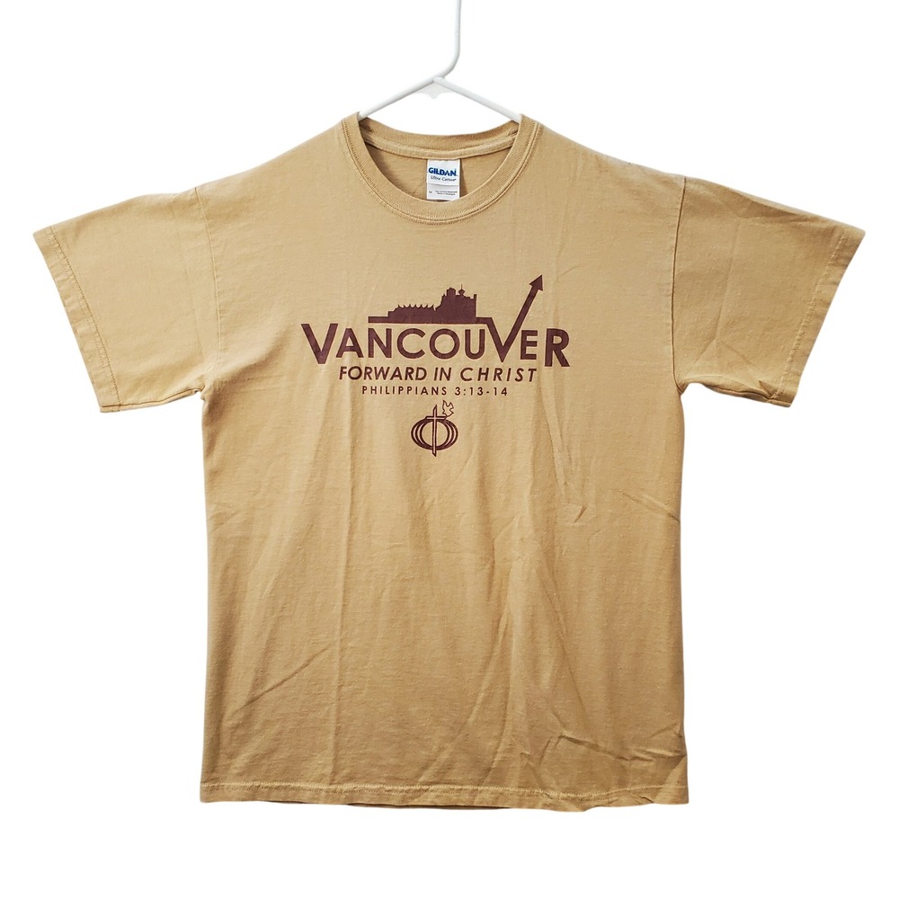Vancouver Jesus Tee Forward in Christ Graphic T-Shirt M Tan Philippians 3:13-14